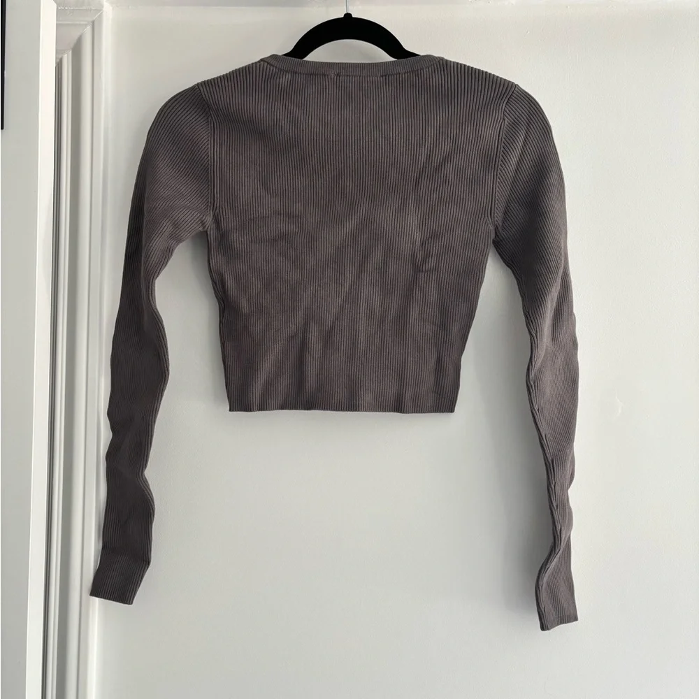 Zara Gray Ribbed Button-Up Cardigan - Picture 5 of 9